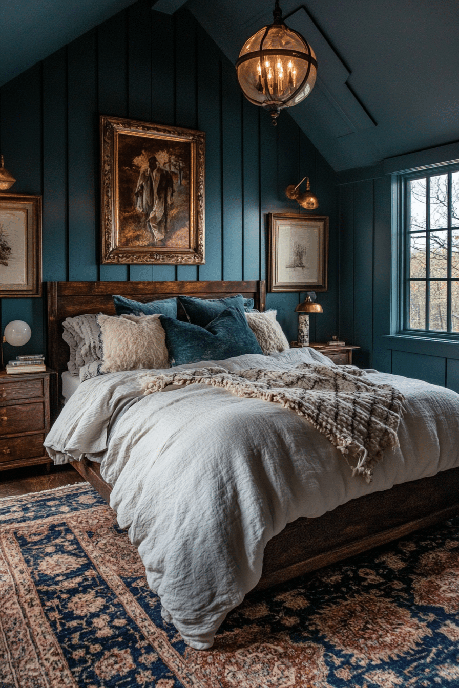 23. Farmhouse Retreat (Dark Teal Bedroom Ideas) - Dark Teal Bedroom Ideas