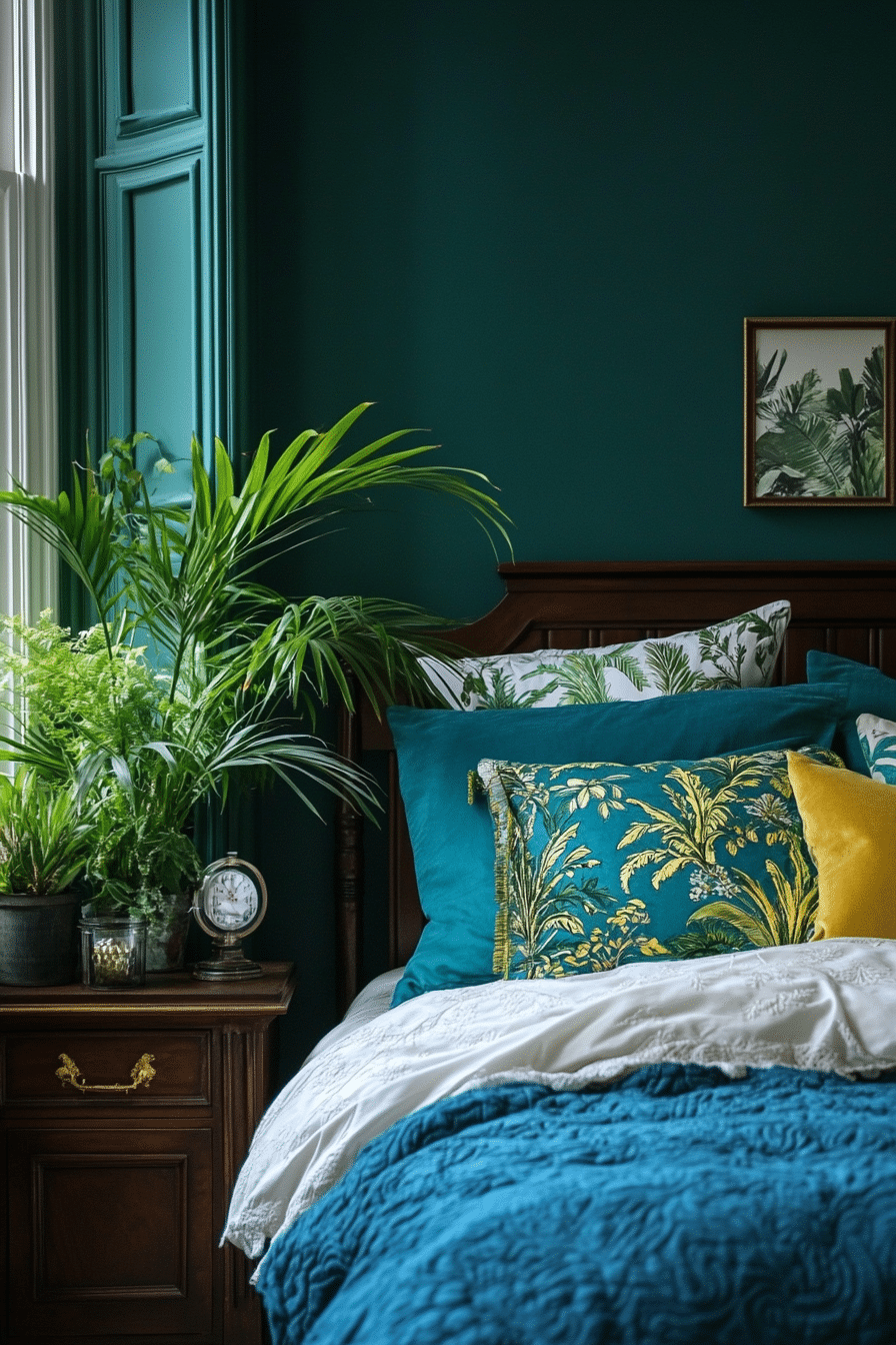25. Urban Jungle (Dark Teal Bedroom Ideas) - Dark Teal Bedroom Ideas