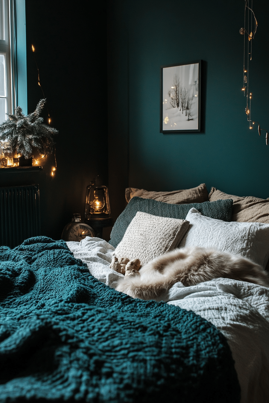 27. Cozy Winter Wonderland (Dark Teal Bedroom Ideas) - Dark Teal Bedroom Ideas