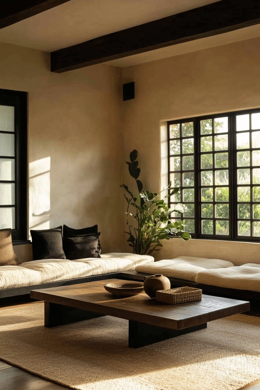 25. Dark Wood Tranquility (Japanese Living Room Ideas) - Japanese Living Room Ideas