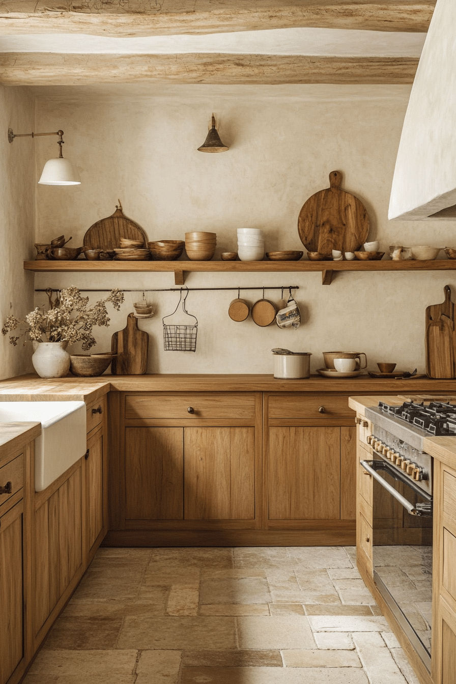 6. Warm Sandstone Flooring with Soft Brown Cabinetry (Earthy Kitchen Ideas) - Earthy Kitchen Ideas