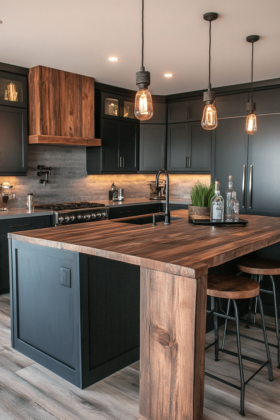 7. Deep Charcoal and Wood Contrast (Earthy Kitchen Ideas) - Earthy Kitchen Ideas