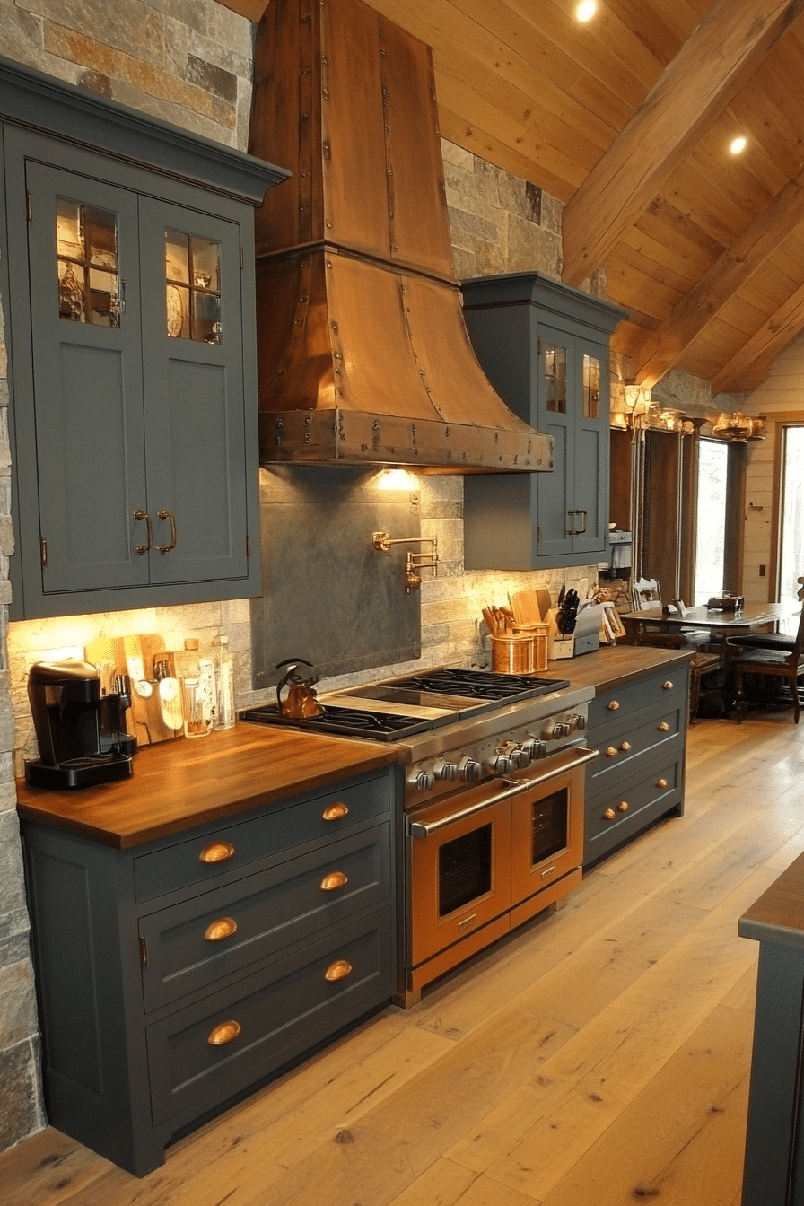 16. Stone Gray Cabinets with Copper Accents (Earthy Kitchen Ideas) - Earthy Kitchen Ideas