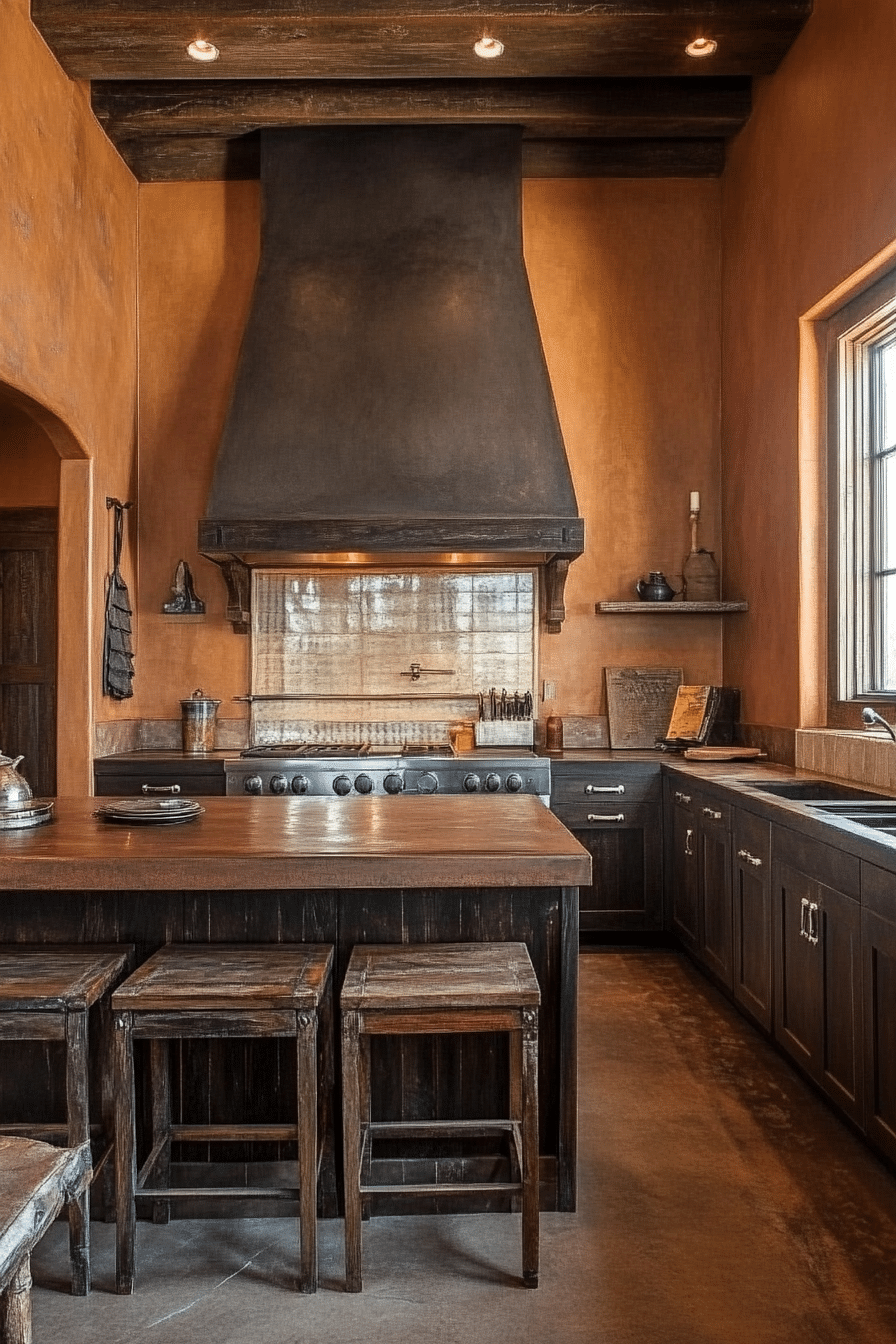 17. Deep Espresso Wood with Soft Clay Walls (Earthy Kitchen Ideas) - Earthy Kitchen Ideas