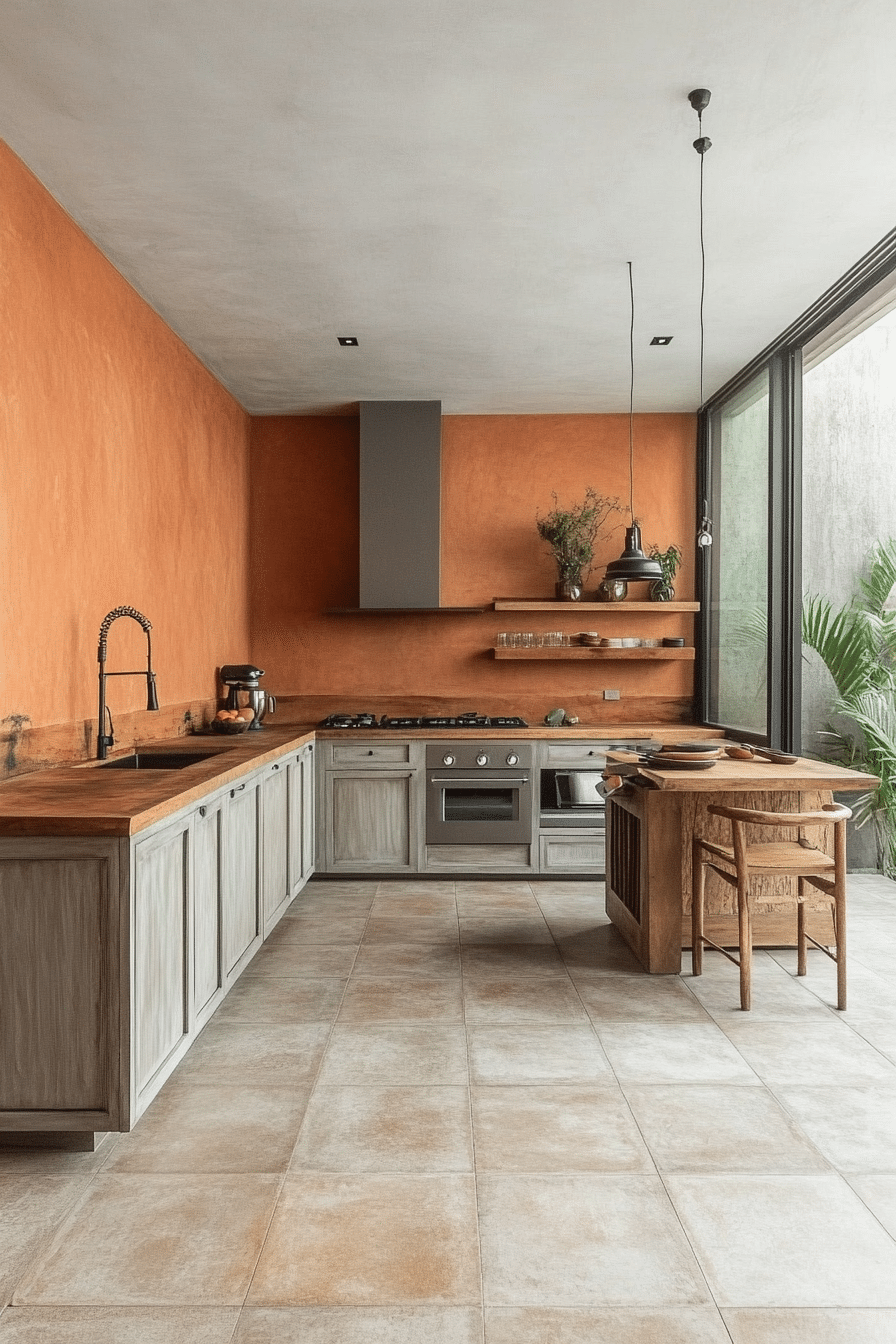 20. Rust-Colored Tile Floors with Light Gray Cabinets (Earthy Kitchen Ideas) - Earthy Kitchen Ideas