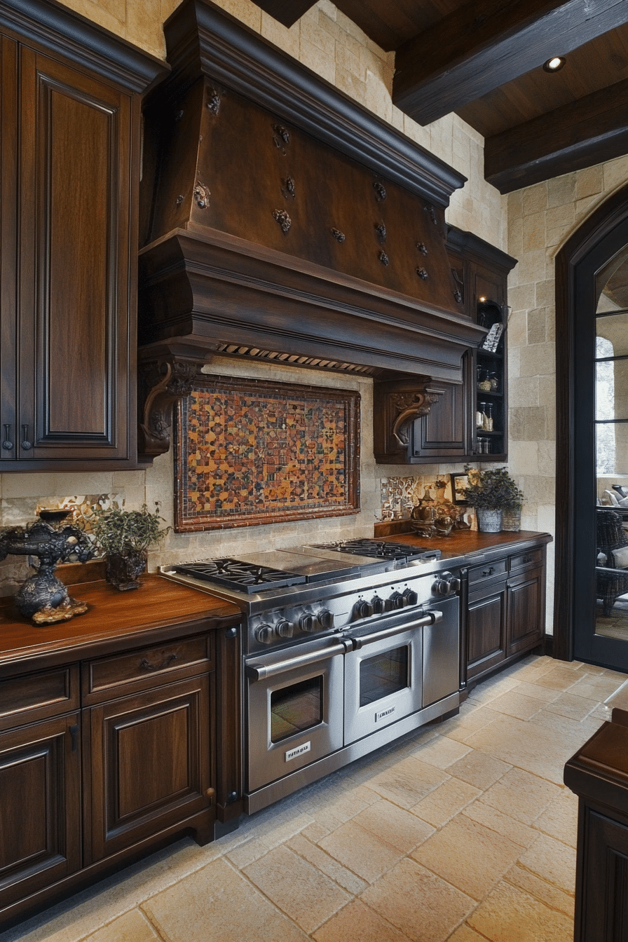 22. Deep Plum Accents with Walnut Wood Cabinets (Earthy Kitchen Ideas) - Earthy Kitchen Ideas