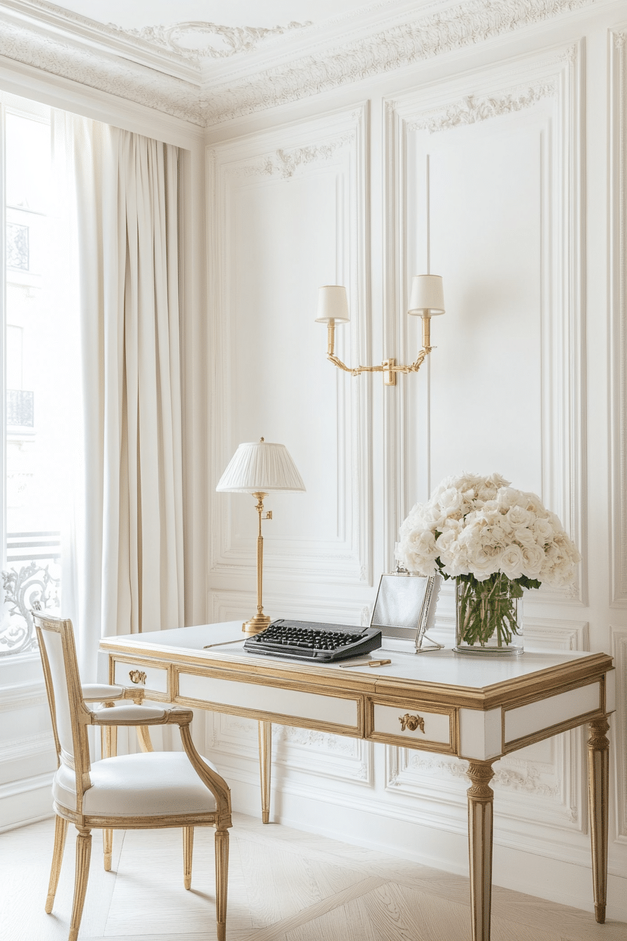 3. Parisian Luxe (White And Gold Office Ideas) - White And Gold Office Ideas