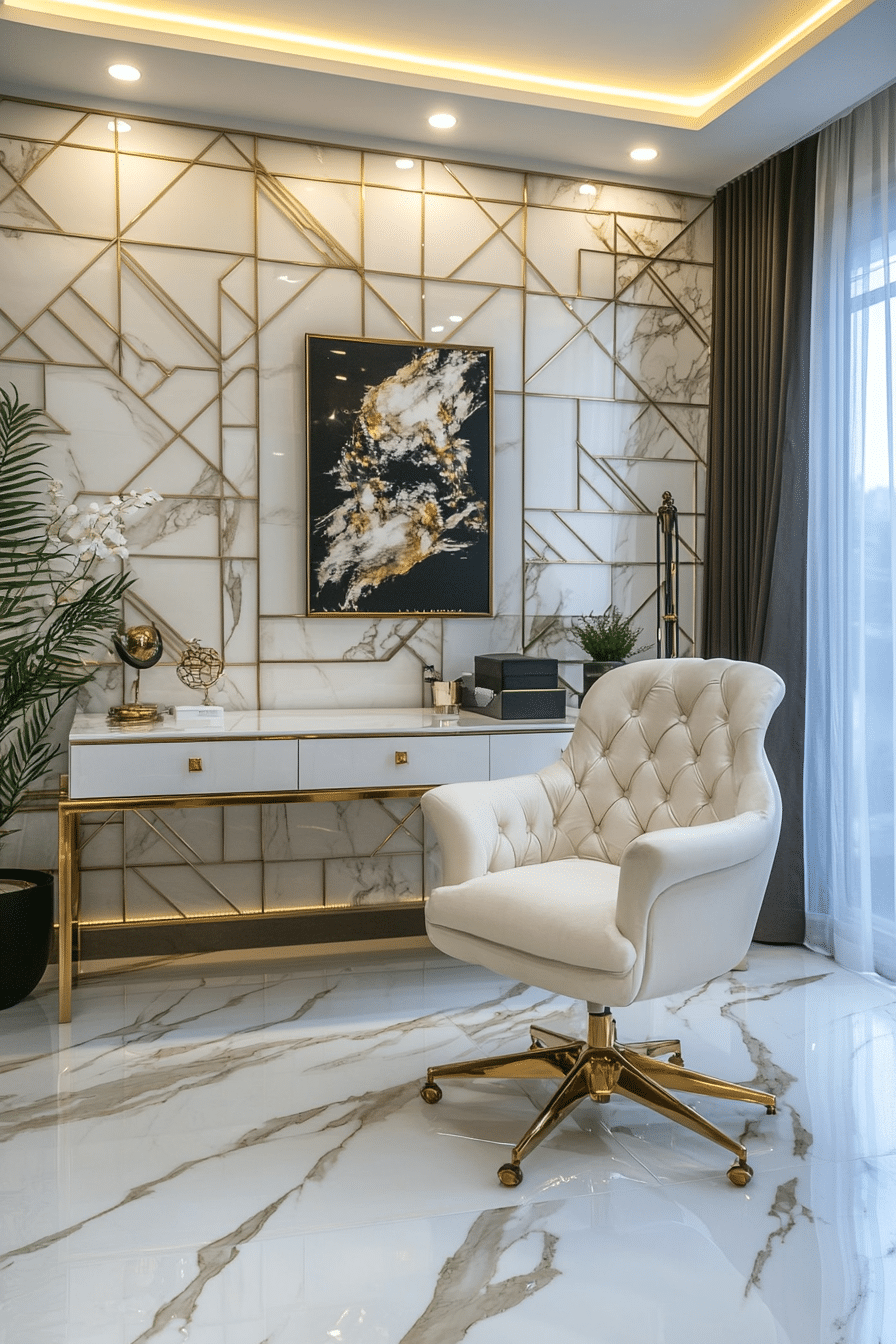 6. Art Deco Opulence (White And Gold Office Ideas) - White And Gold Office Ideas