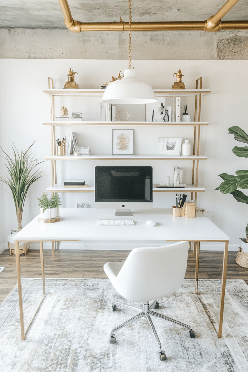 8. Industrial Edge (White And Gold Office Ideas) - White And Gold Office Ideas