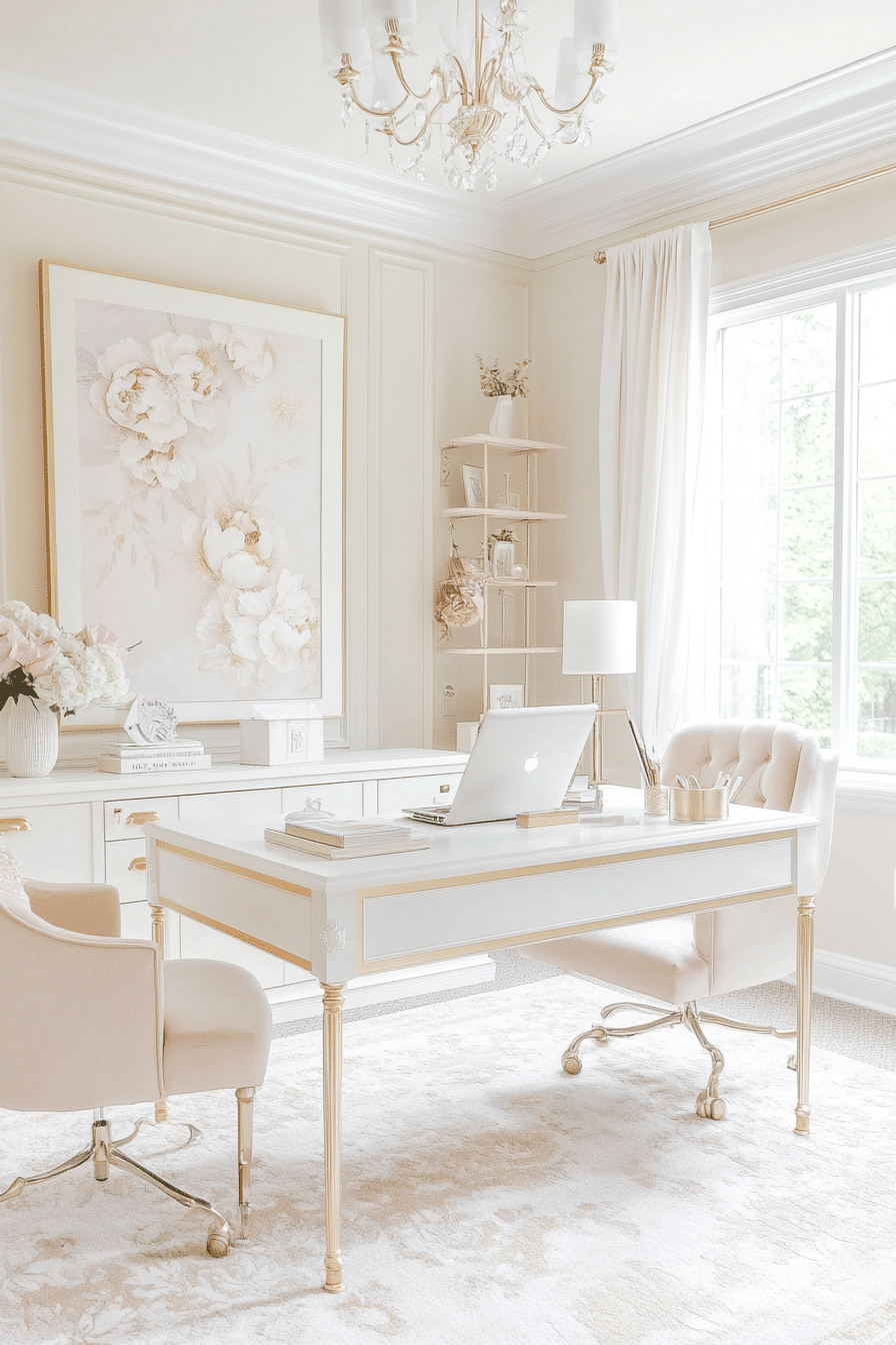 12. Feminine Grace (White And Gold Office Ideas) - White And Gold Office Ideas