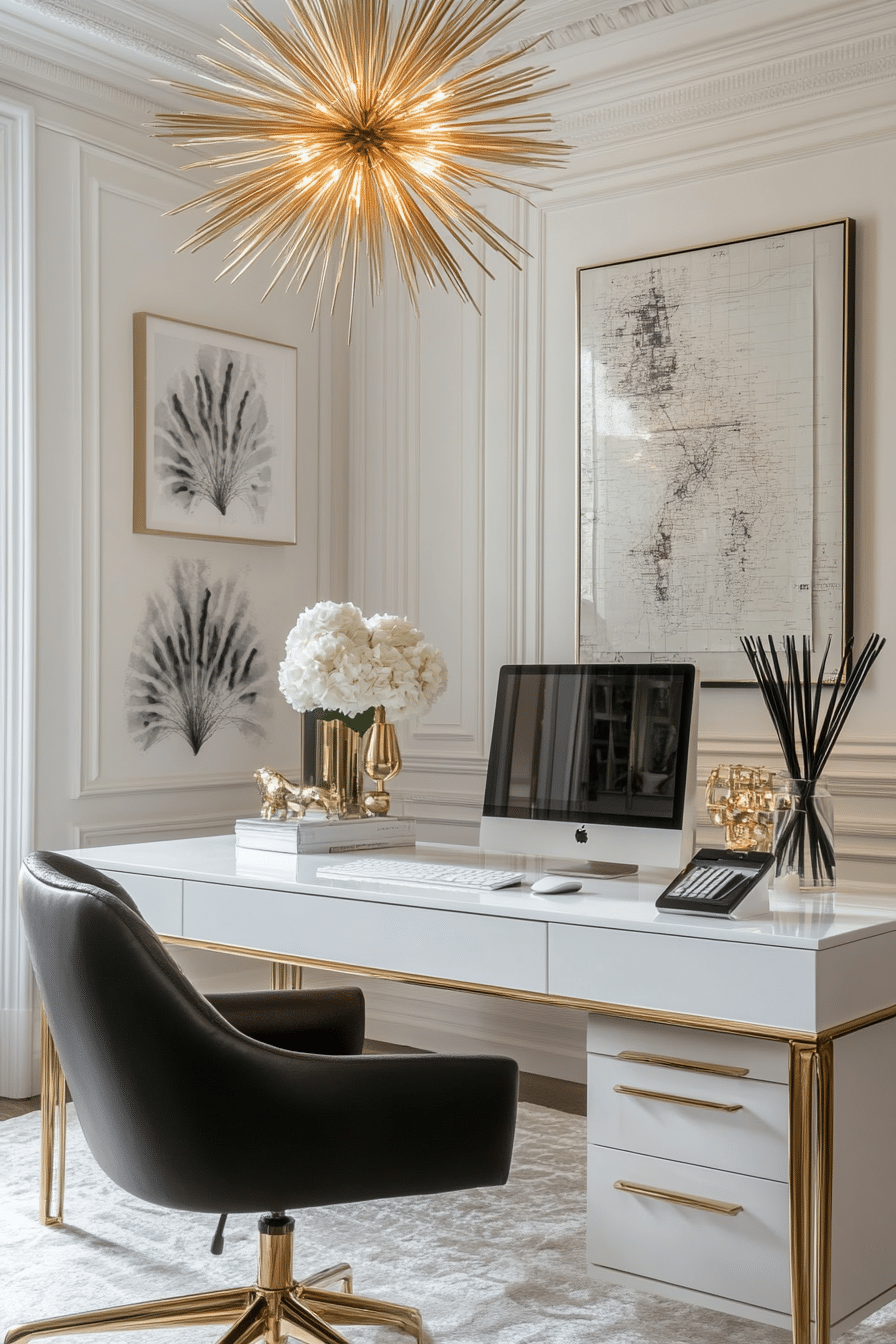 13. Monochrome Sophistication (White And Gold Office Ideas) - White And Gold Office Ideas