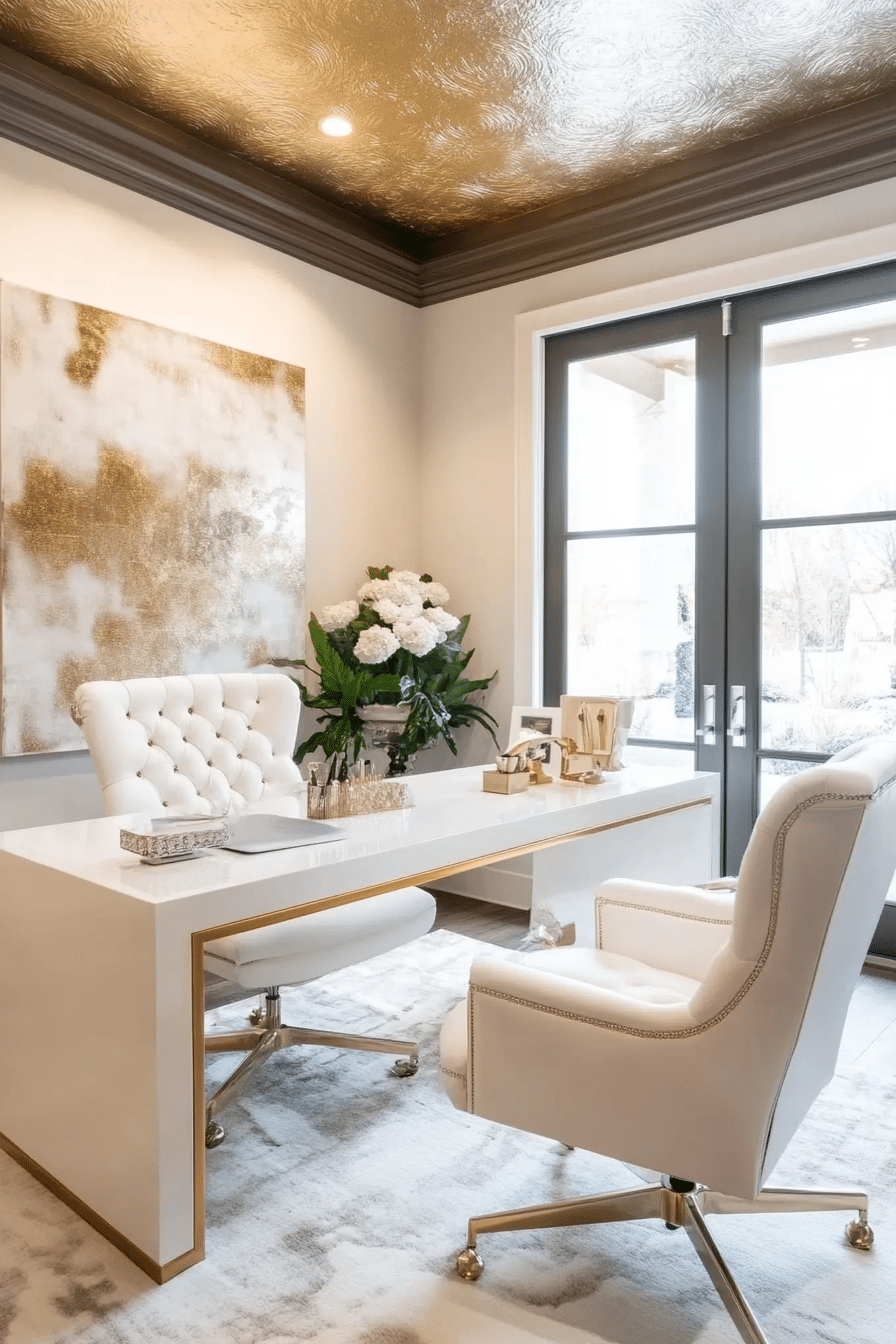 19. Transitional Harmony (White And Gold Office Ideas) - White And Gold Office Ideas