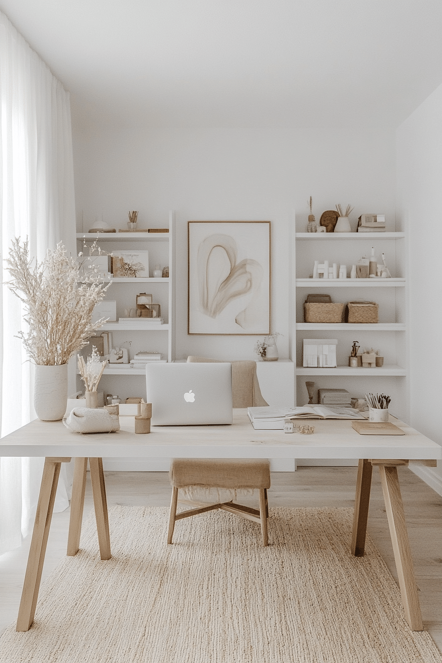 20. Japandi Simplicity (White And Gold Office Ideas) - White And Gold Office Ideas