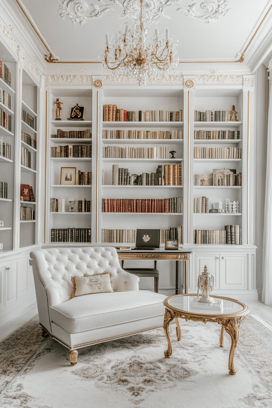 21. Luxurious Library (White And Gold Office Ideas) - White And Gold Office Ideas