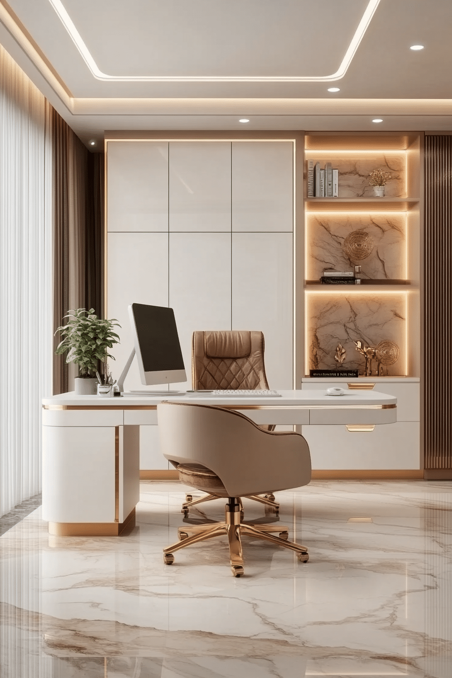 22. Sleek and Smart (White And Gold Office Ideas) - White And Gold Office Ideas