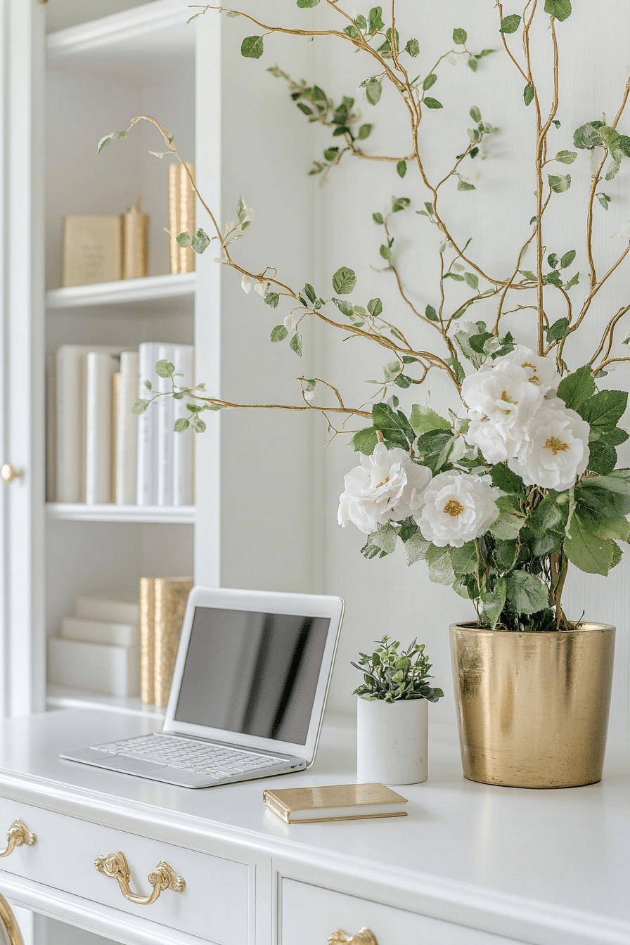 24. Botanical Bliss (White And Gold Office Ideas) - White And Gold Office Ideas