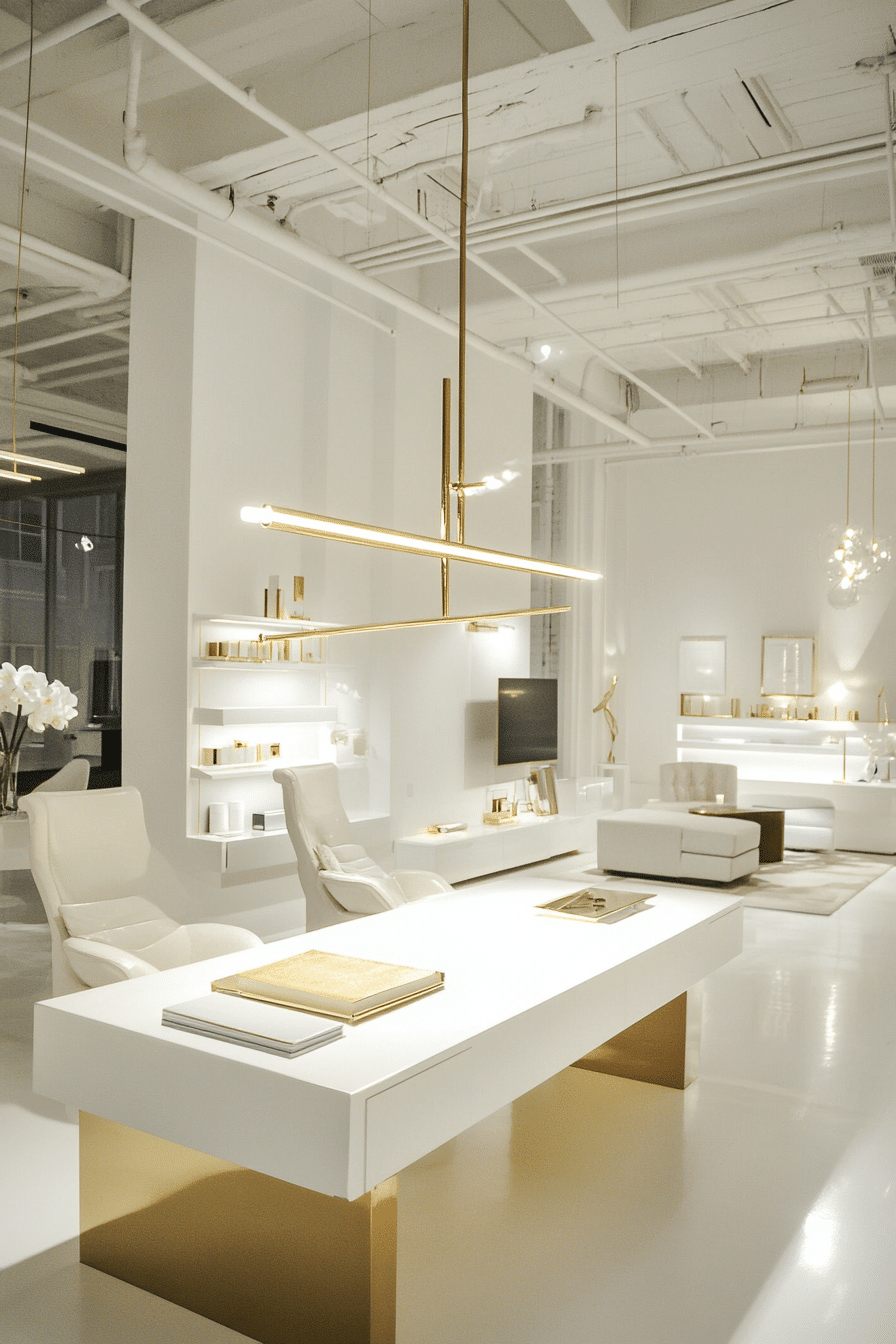 25. Chic Loft (White And Gold Office Ideas) - White And Gold Office Ideas