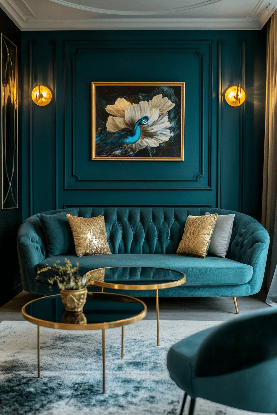 5. Art Deco Glamour with Peacock Teal and Charcoal Grey (Teal And Grey Living Room Ideas) - Teal And Grey Living Room Ideas