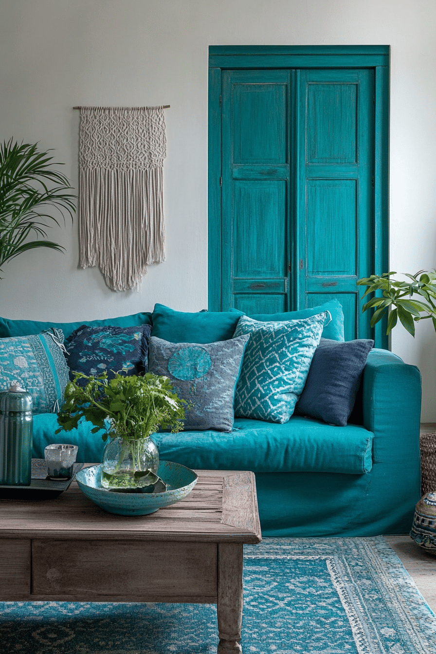 6. Bohemian Bliss with Layered Teal and Grey Hues (Teal And Grey Living Room Ideas) - Teal And Grey Living Room Ideas