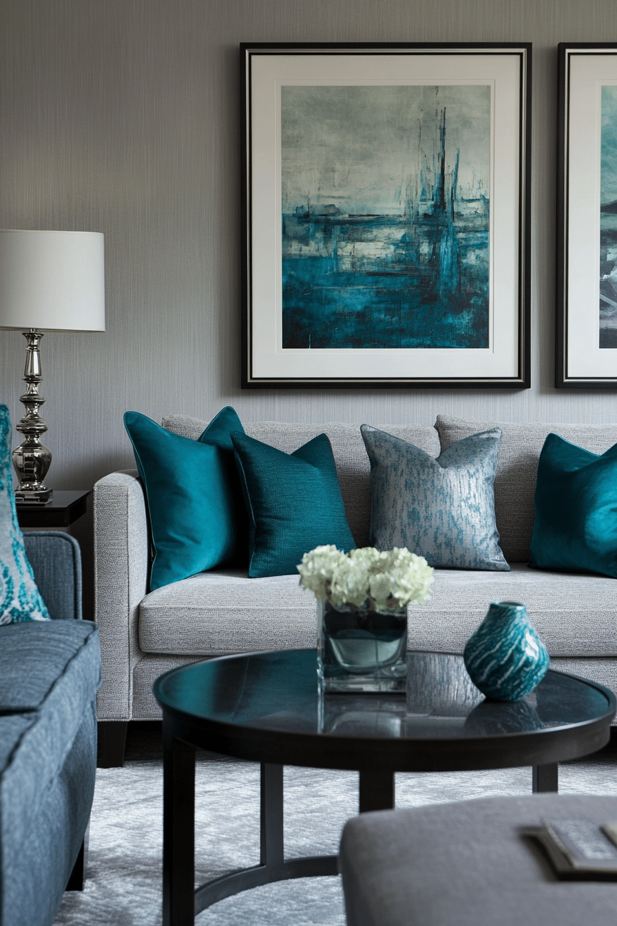 7. Minimalist Chic with Soft Grey Walls and Teal Accents (Teal And Grey Living Room Ideas) - Teal And Grey Living Room Ideas