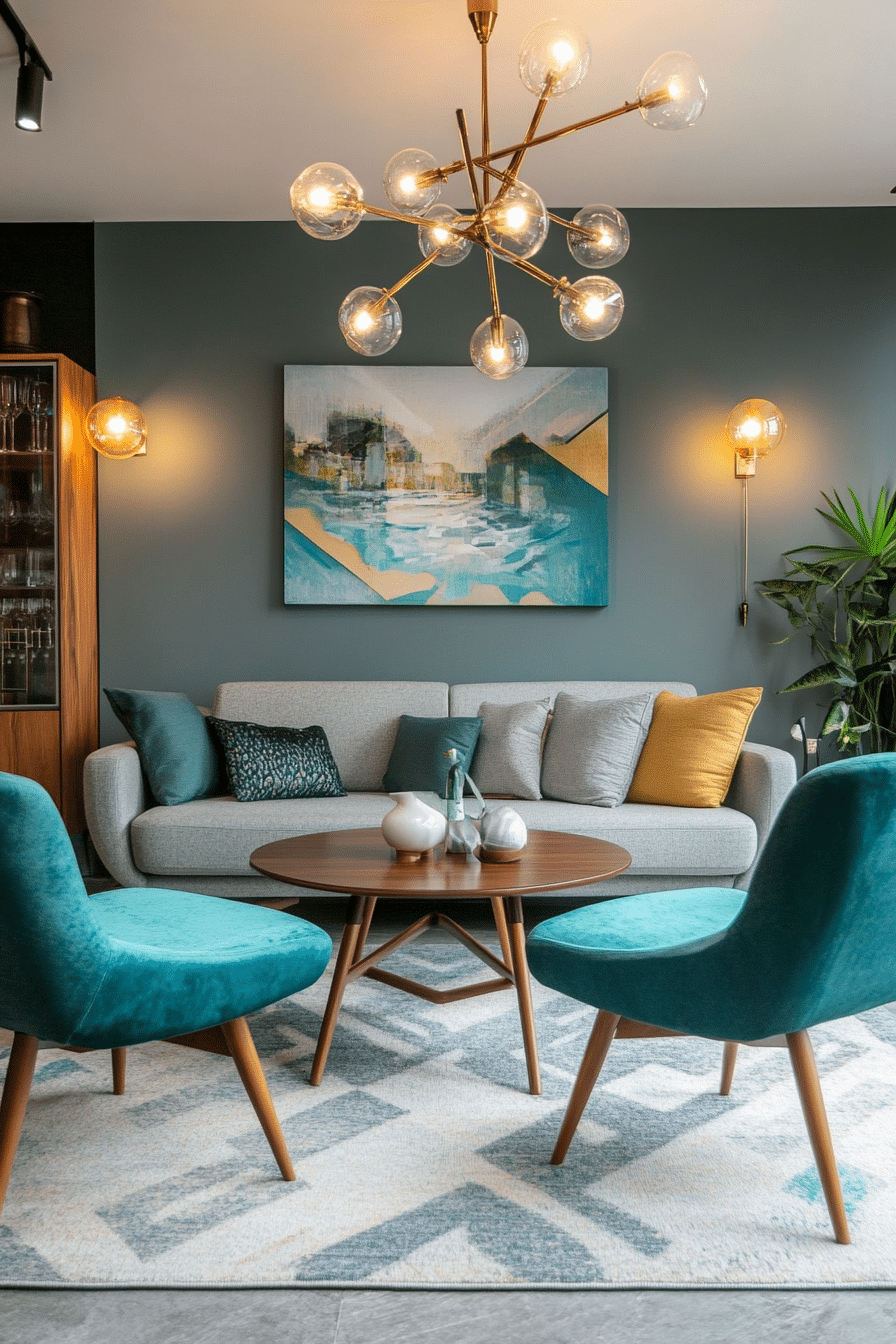 12. Mid-Century Modern with Teal and Ash Grey Accents (Teal And Grey Living Room Ideas) - Teal And Grey Living Room Ideas