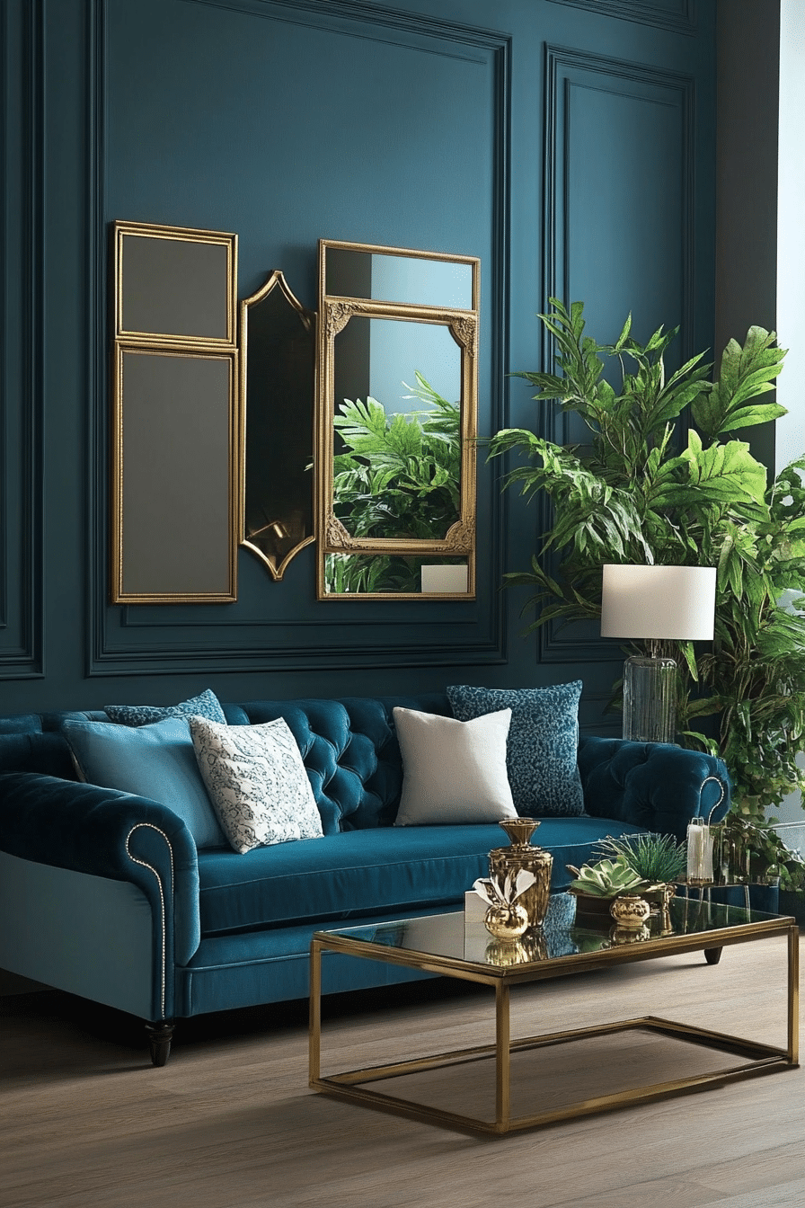 18. Parisian Chic with Deep Teal Molding and Dove Grey Accents (Teal And Grey Living Room Ideas) - Teal And Grey Living Room Ideas