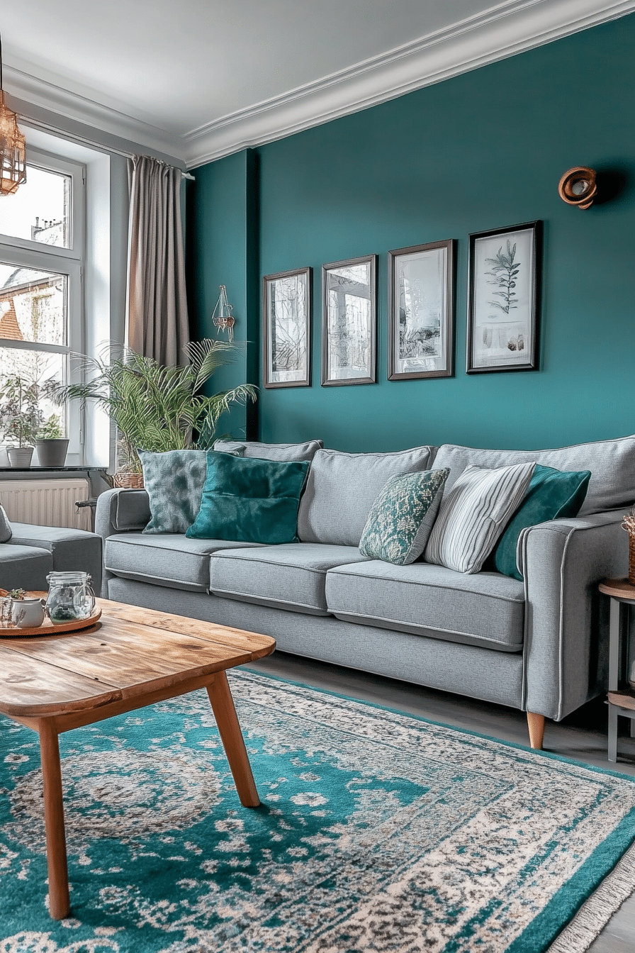 20. Casual Comfort with Sky Teal and Soft Grey Upholstery (Teal And Grey Living Room Ideas) - Teal And Grey Living Room Ideas