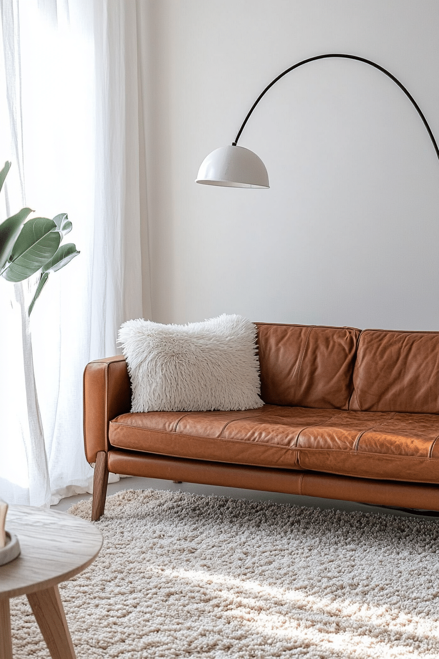 8. Mid-Century Modern Appeal (Brown Leather Sofa Living Room Ideas) - Brown Leather Sofa Living Room Ideas