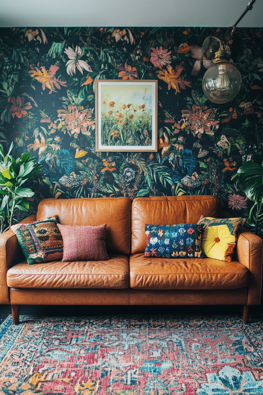 10. Eclectic Maximalist Fusion (Brown Leather Sofa Living Room Ideas) - Brown Leather Sofa Living Room Ideas