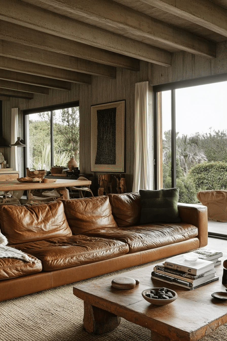 12. Nature-Inspired Retreat (Brown Leather Sofa Living Room Ideas) - Brown Leather Sofa Living Room Ideas