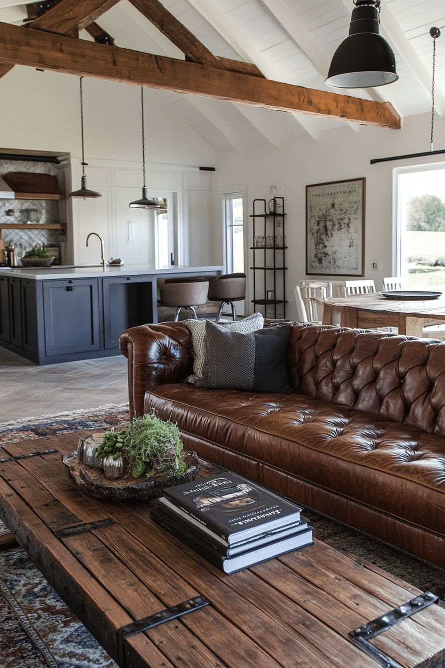 13. Industrial Meets Rustic (Brown Leather Sofa Living Room Ideas) - Brown Leather Sofa Living Room Ideas