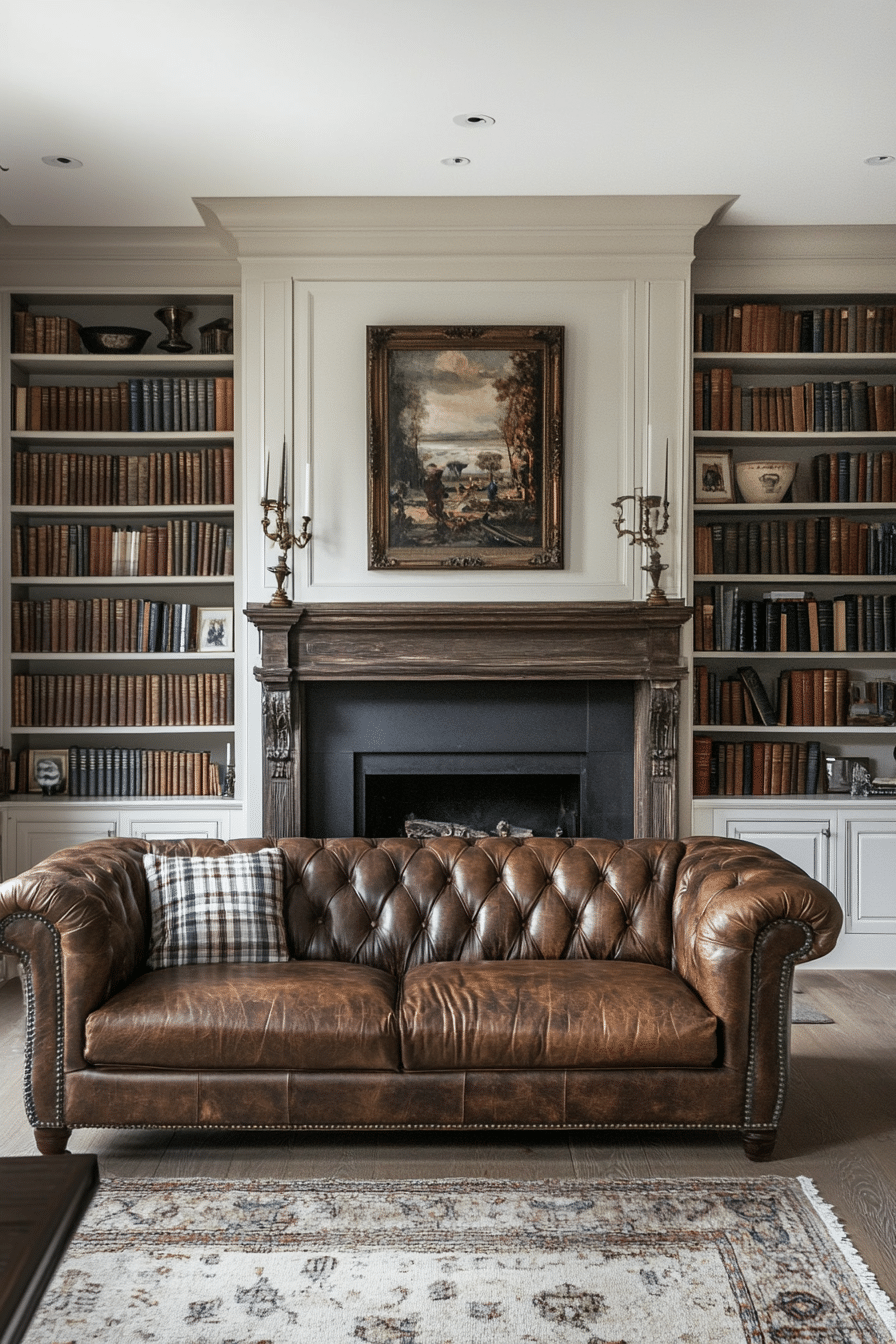 14. Classic British Library (Brown Leather Sofa Living Room Ideas) - Brown Leather Sofa Living Room Ideas