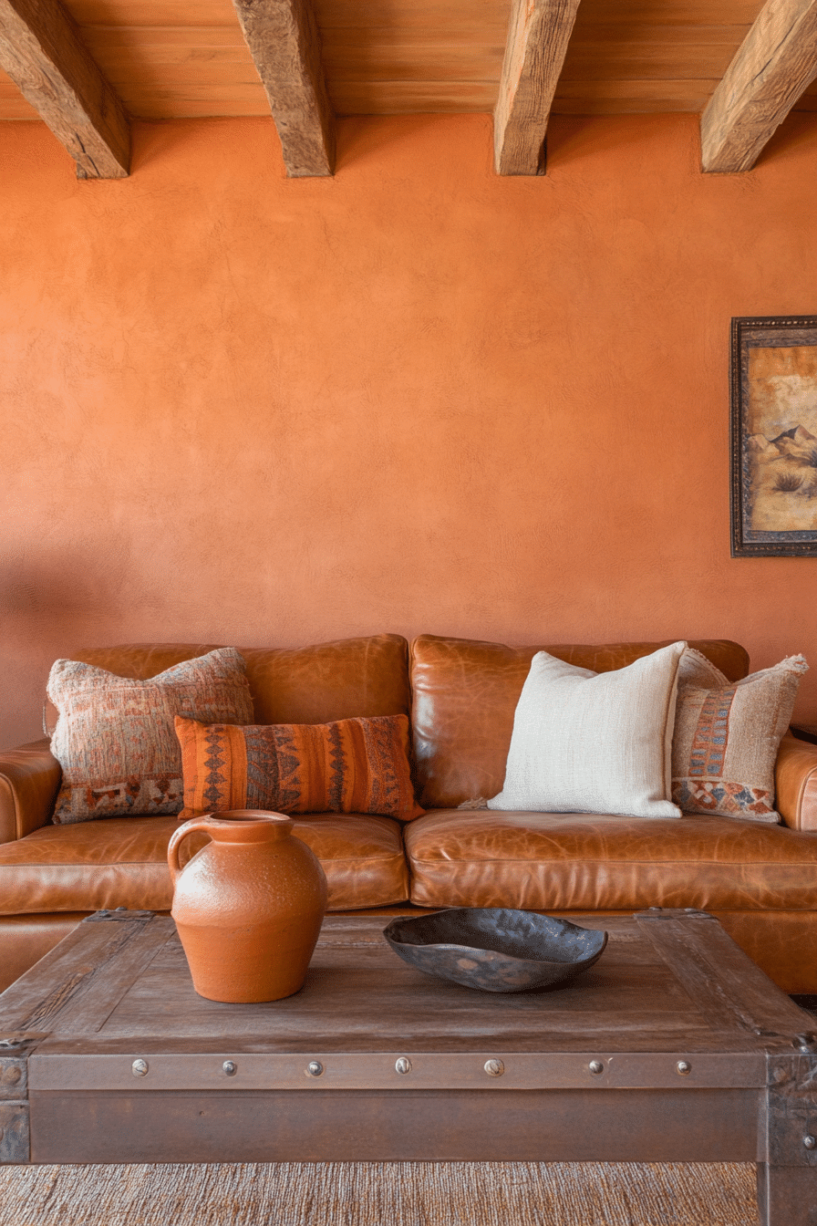 15. Warm Desert Tones (Brown Leather Sofa Living Room Ideas) - Brown Leather Sofa Living Room Ideas