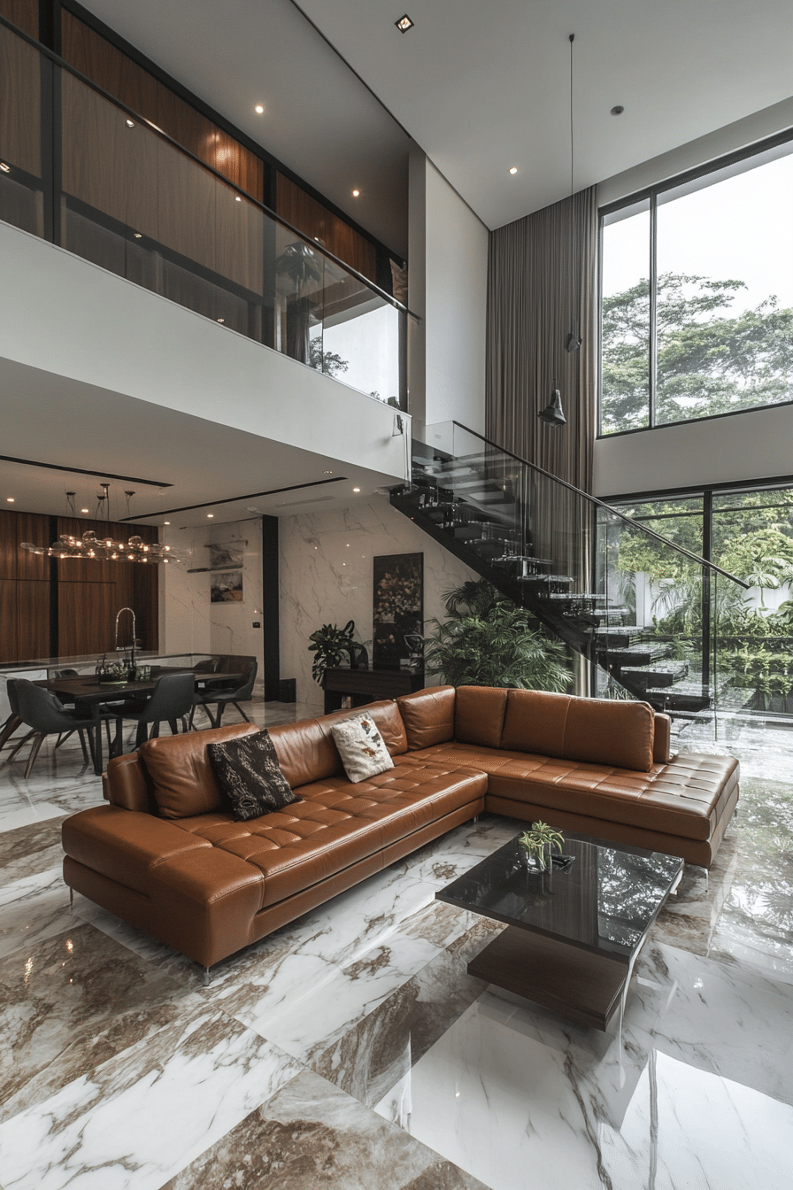 25. Chic Open Concept Living (Brown Leather Sofa Living Room Ideas) - Brown Leather Sofa Living Room Ideas