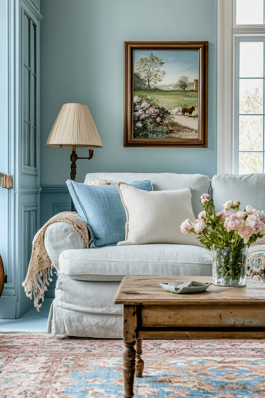 3. French Countryside Charm (Light Blue Living Room Ideas) - Light Blue Living Room Ideas