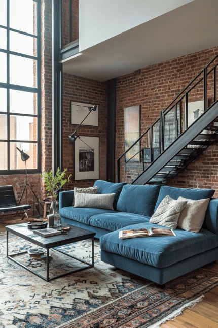 5. Industrial Loft Cool (Light Blue Living Room Ideas) - Light Blue Living Room Ideas
