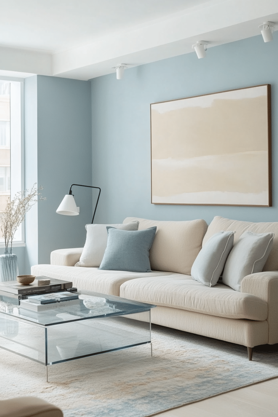 7. Minimalist Cloudscape (Light Blue Living Room Ideas) - Light Blue Living Room Ideas