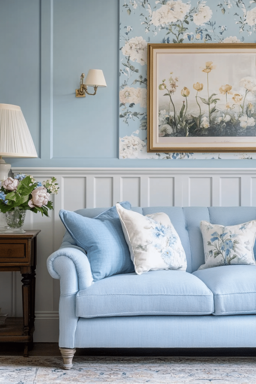 11. Grandmillennial Delight (Light Blue Living Room Ideas) - Light Blue Living Room Ideas