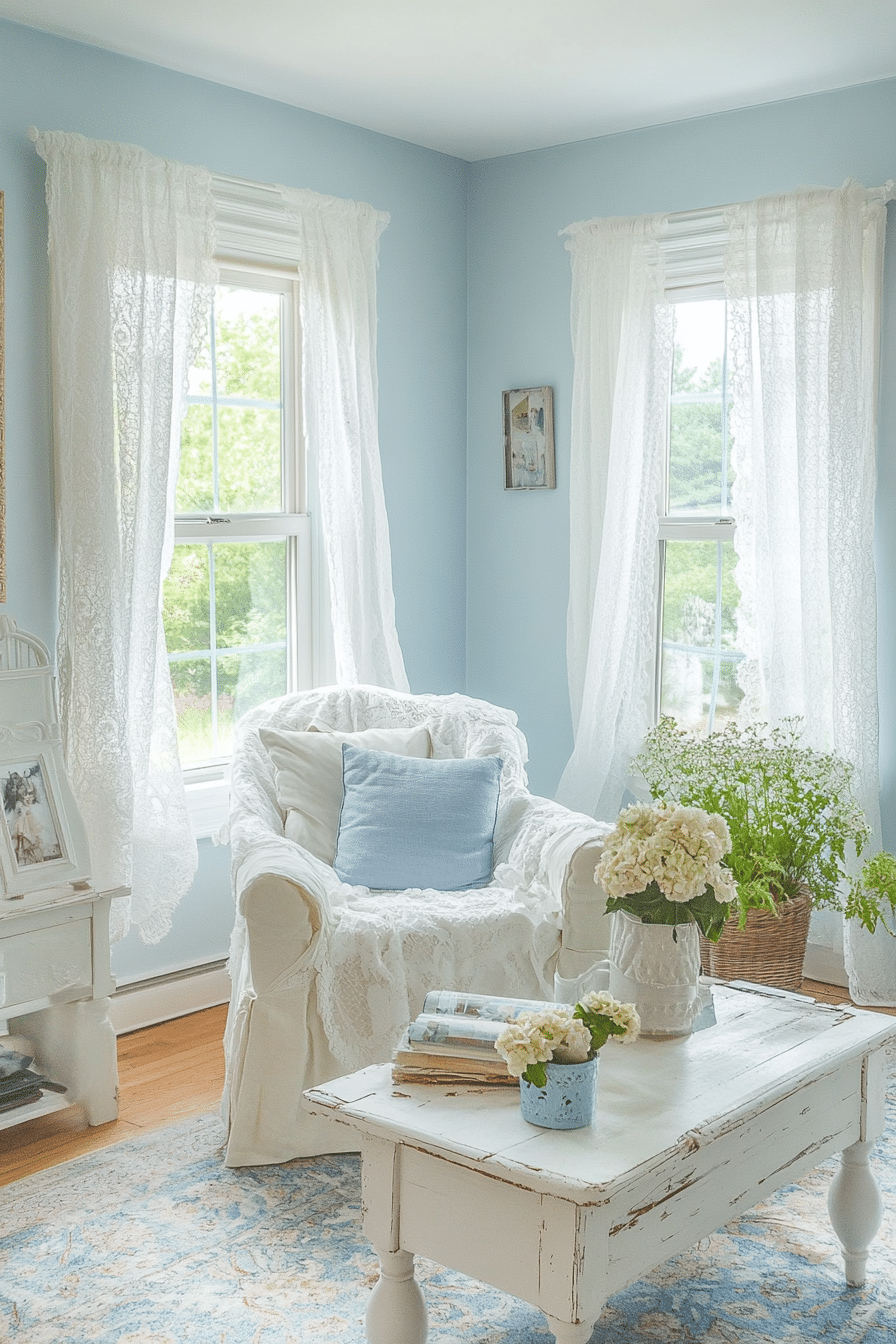13. Soft Romantic Cottage (Light Blue Living Room Ideas) - Light Blue Living Room Ideas