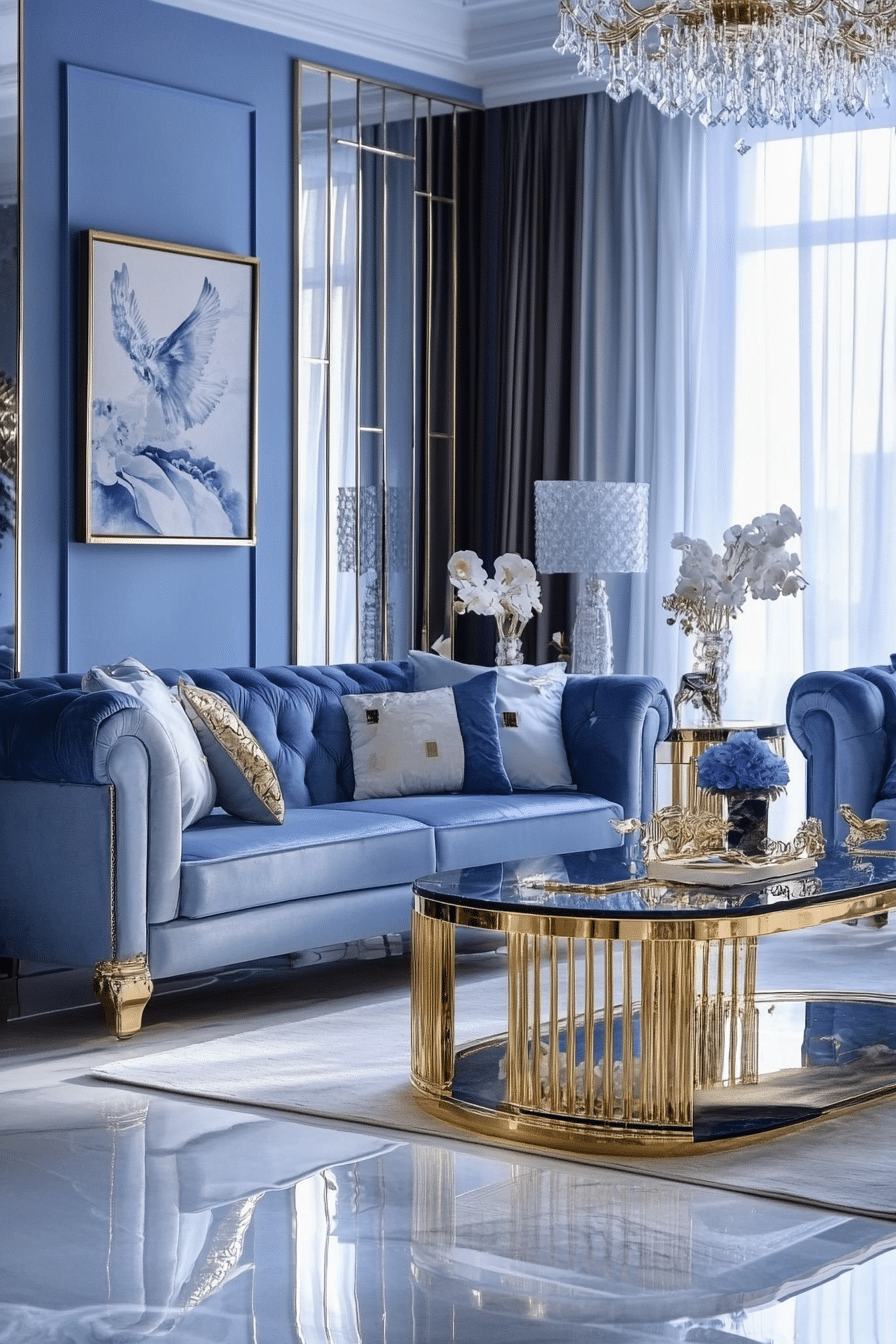 17. Glamorous Hollywood Regency (Light Blue Living Room Ideas) - Light Blue Living Room Ideas