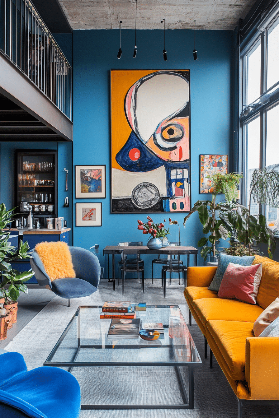 19. Eclectic Artist’s Loft (Light Blue Living Room Ideas) - Light Blue Living Room Ideas