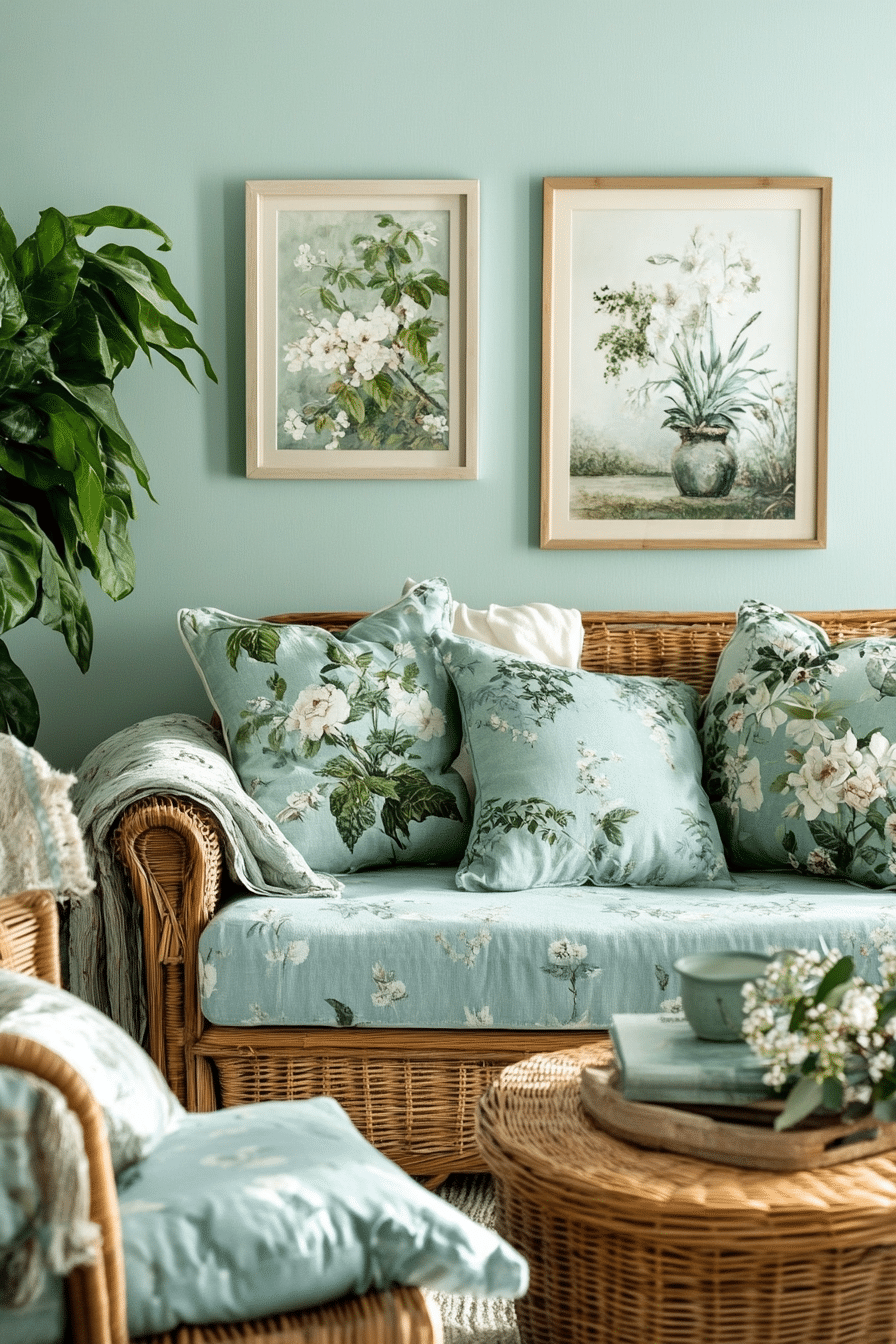 24. Soft Botanical Haven (Light Blue Living Room Ideas) - Light Blue Living Room Ideas