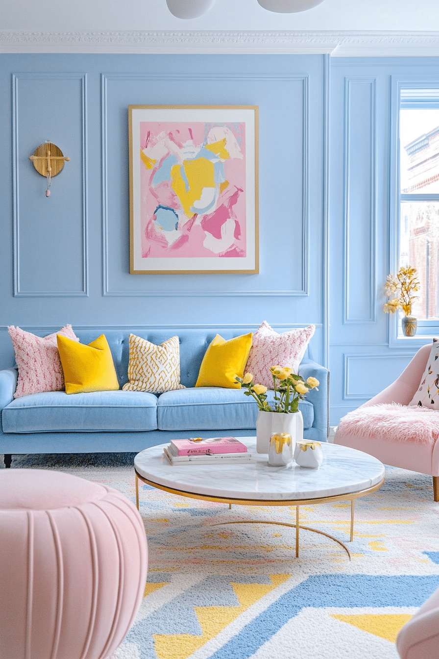26. Playful Pastel Pop (Light Blue Living Room Ideas) - Light Blue Living Room Ideas