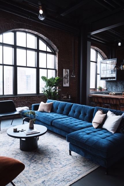 6. Industrial Royal Blue Loft (Royal Blue Living Room Ideas) - Royal Blue Living Room Ideas