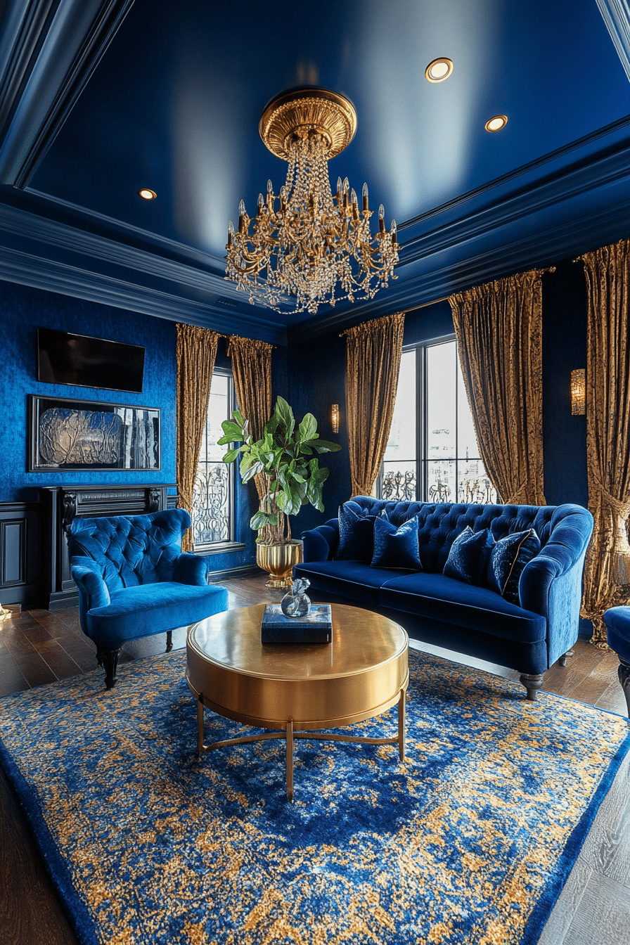7. Regal Blue and Gold Affair (Royal Blue Living Room Ideas) - Royal Blue Living Room Ideas