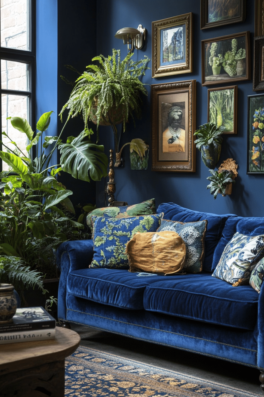 10. Lush Green and Royal Blue Contrast (Royal Blue Living Room Ideas) - Royal Blue Living Room Ideas