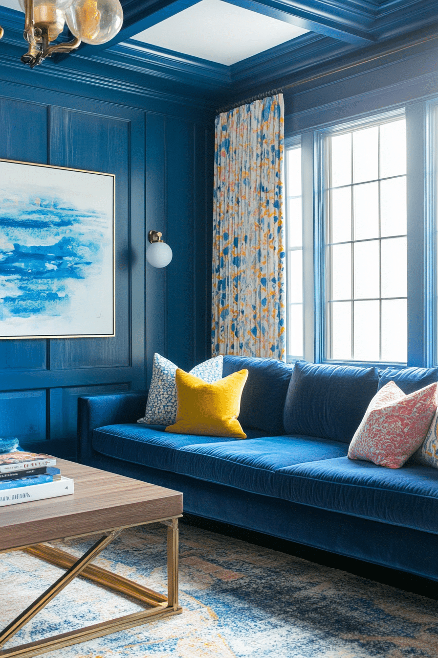 12. Mid-Century Modern Blue Charm (Royal Blue Living Room Ideas) - Royal Blue Living Room Ideas