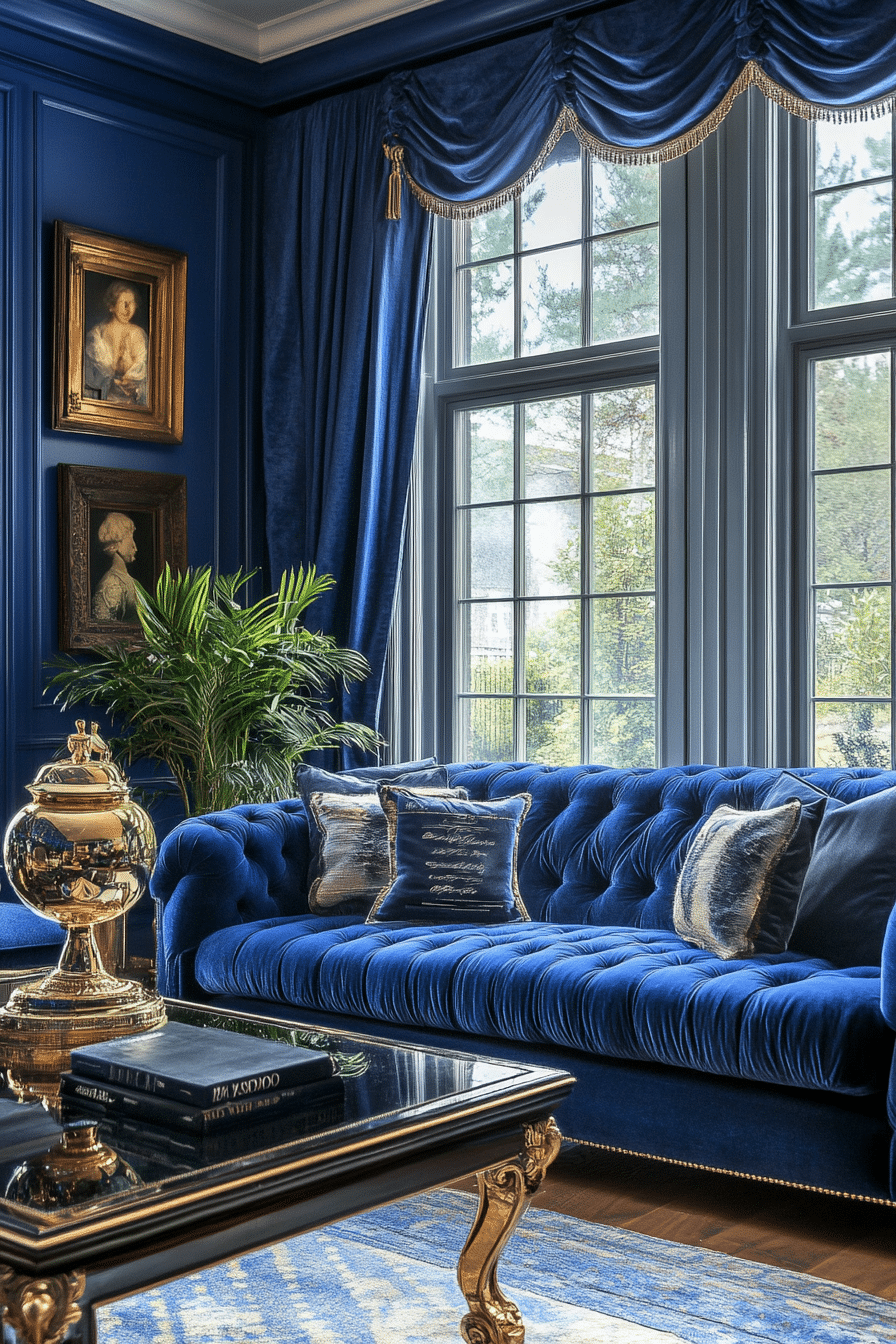 13. Opulent Blue and Velvet Touch (Royal Blue Living Room Ideas) - Royal Blue Living Room Ideas