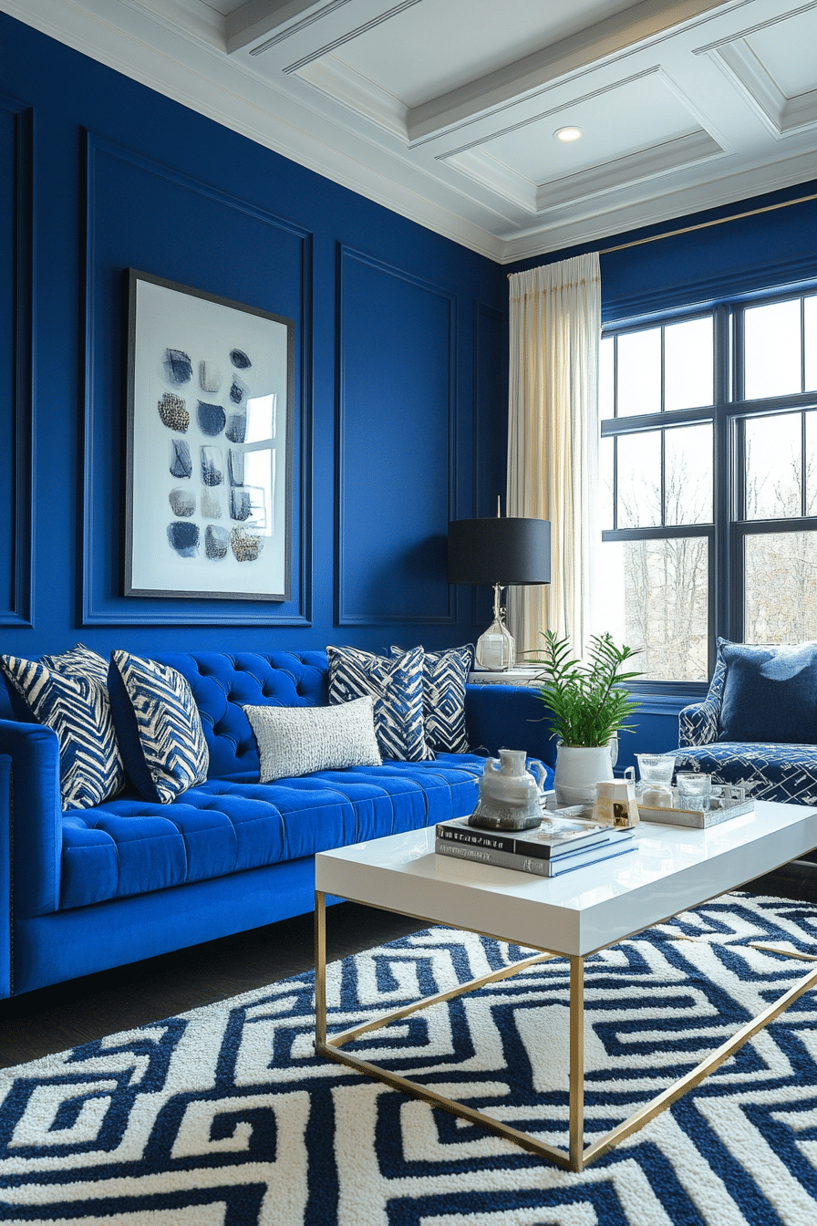 14. Geometric Royal Blue Statement (Royal Blue Living Room Ideas) - Royal Blue Living Room Ideas