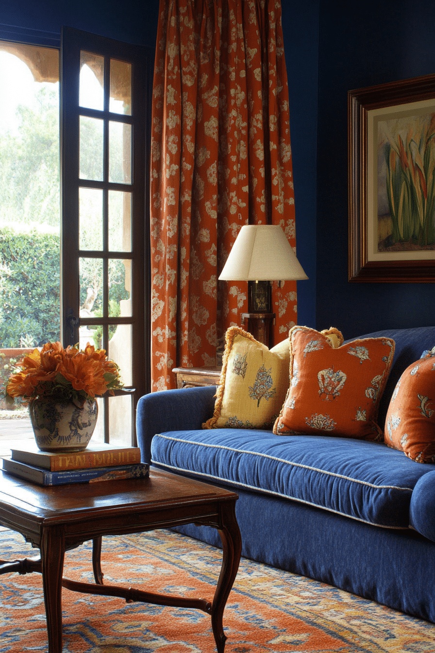 15. Warm Royal Blue and Terracotta Harmony (Royal Blue Living Room Ideas) - Royal Blue Living Room Ideas